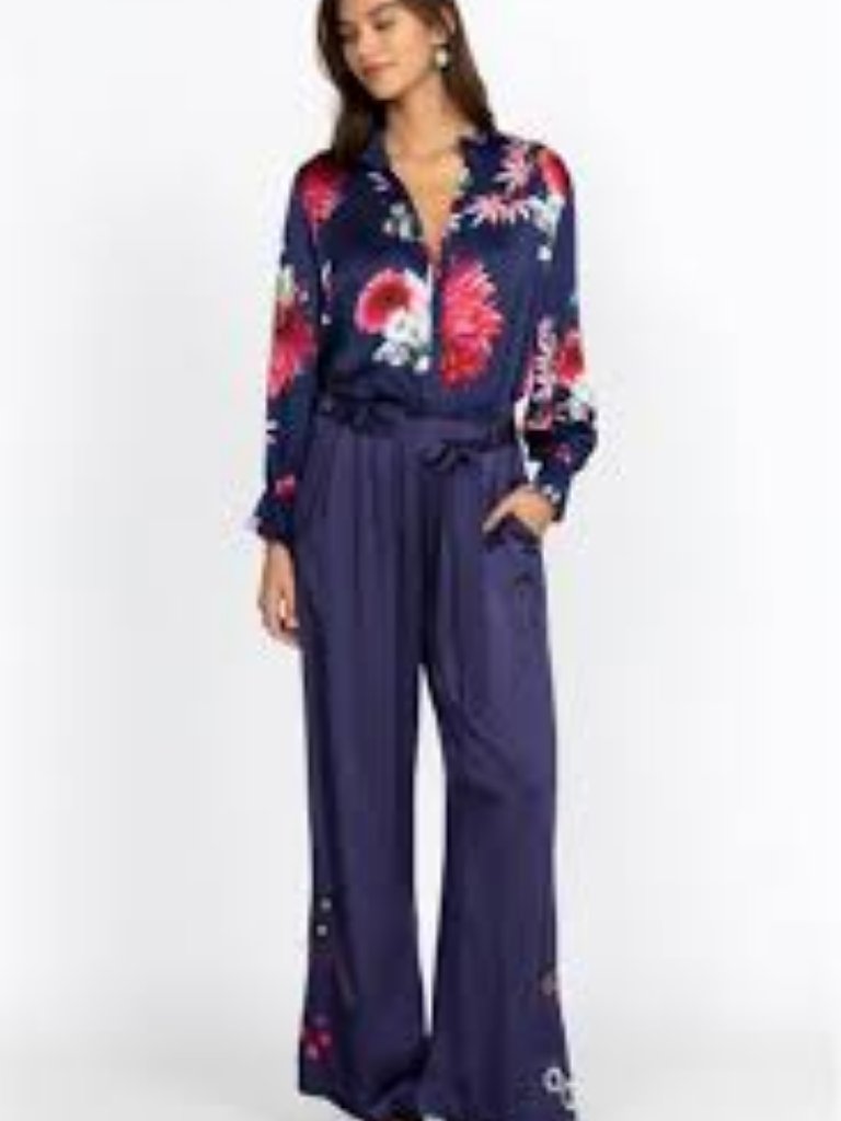 Nwt Didiana Floral-Embroidered Paperbag Pants Ink Blue